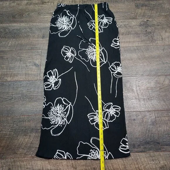 New York&Co Maxi Skirt Black Floral Sleevless Top Crinkle Size S 1990 Vintage - Picture 12 of 16